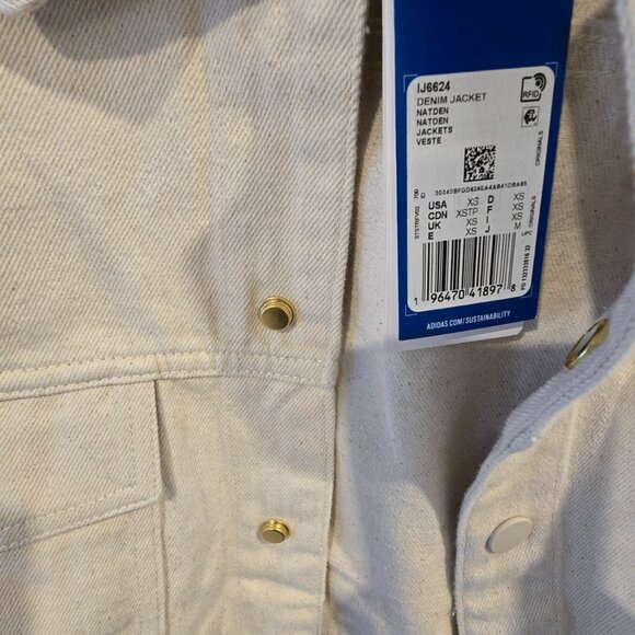 Adidas X KSENIASCHNAIDER 3-Stripe Denim Jacket Women's Size XS NATURAL TAN NEW - Picture 7 of 14
